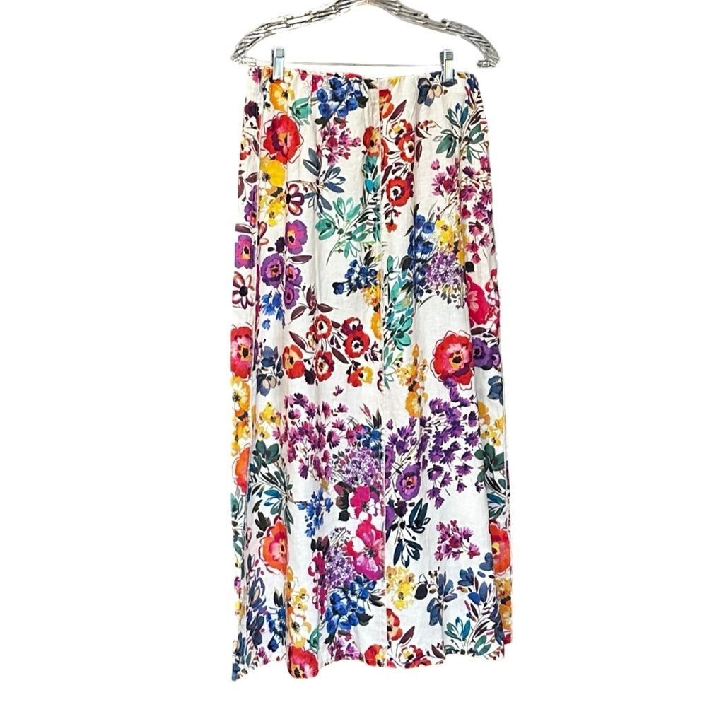 NWT Johnny Was Linen Seamed Skirt Evalon Floral Print Size Med